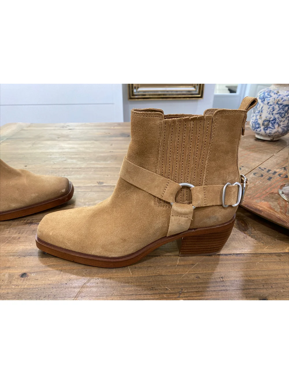 Sam Edelman Women's Bellamie Square Toe Suede Ankle Boots Camel Size 8